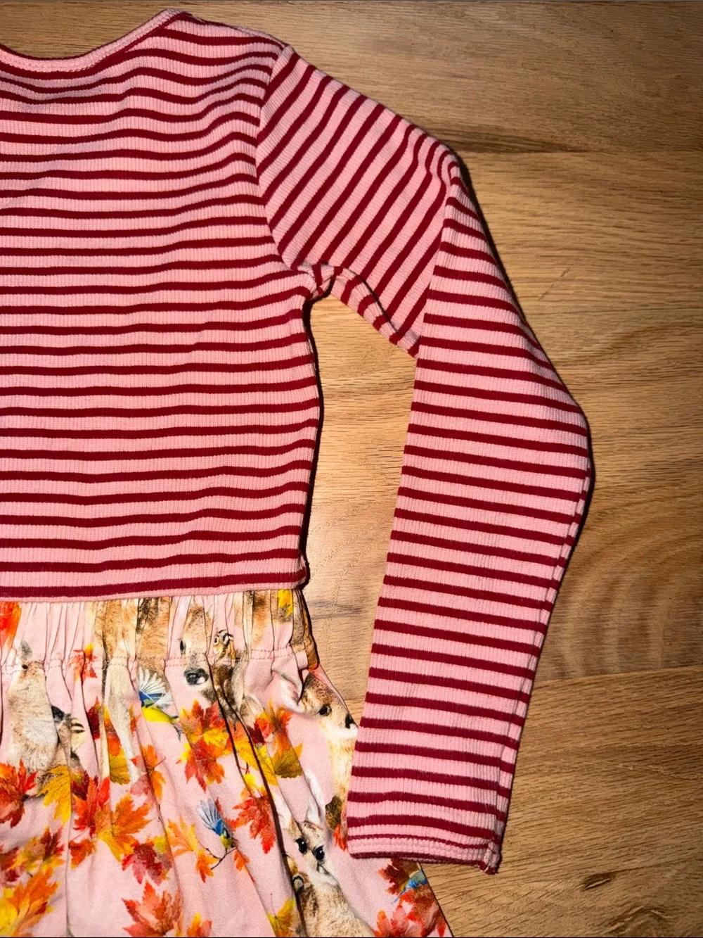 Molo Organic mixed fabric Pink/Red Striped Long-Sleeve Dress Girls sz 110/116